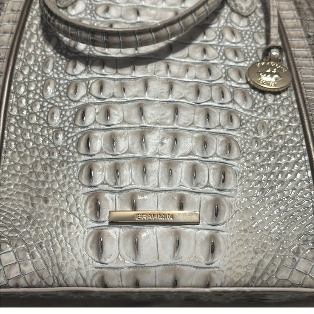 Elegant Brahmin Silver Crocodile Embossed Satchel and Wallet Set